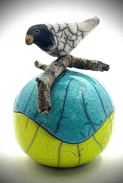 Raku Bird Topped Container