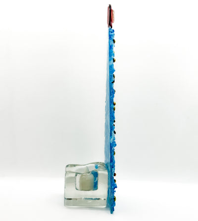 Fused Glass Xmas Tree Candle Holder in light blue
