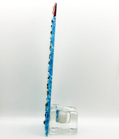 Fused Glass Xmas Tree Candle Holder in light blue