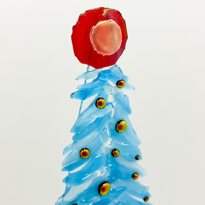 Fused Glass Xmas Tree Candle Holder in light blue