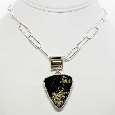 Pyrite in schist on handmade chain necklace