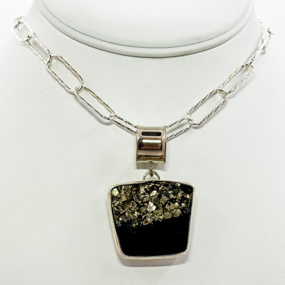 Pyrite in schist on twisted handmade chain necklace