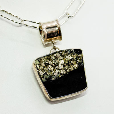 Pyrite in schist on twisted handmade chain necklace