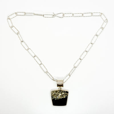 Pyrite in schist on twisted handmade chain necklace