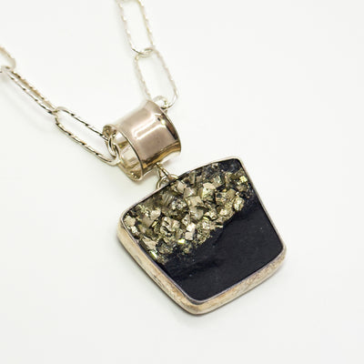 Pyrite in schist on twisted handmade chain necklace