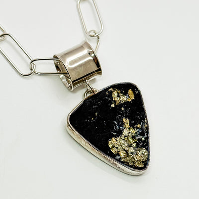Pyrite in schist on handmade chain necklace