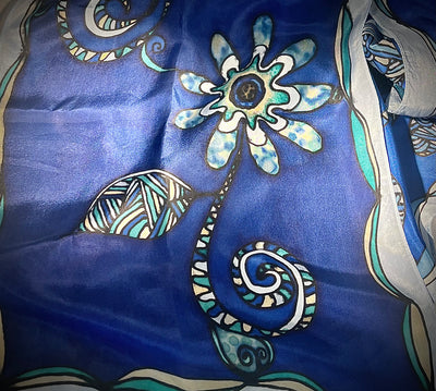 Bluesy Flower Silk Scarf