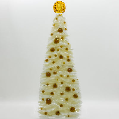 Fused glass Xmas tree white with gold balls