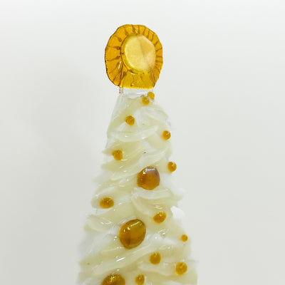 Fused glass Xmas tree white with gold balls