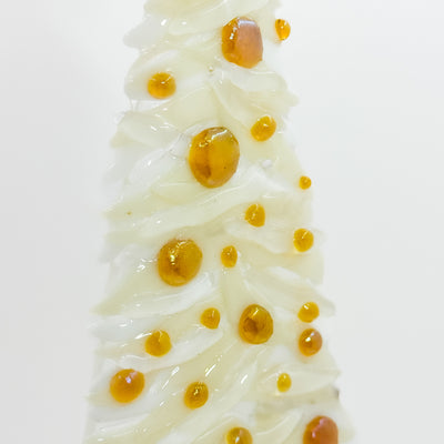 Fused glass Xmas tree white with gold balls
