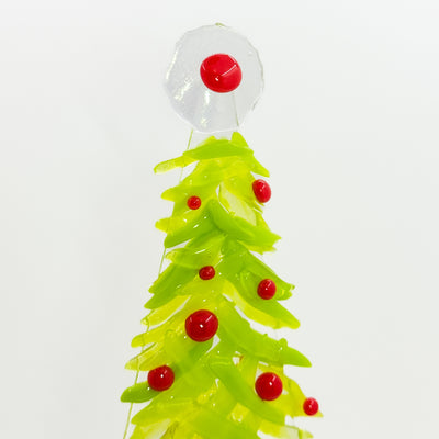 Fused glass Xmas tree green with red balls