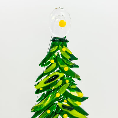Fused glass Xmas tree dark green with yellow balls