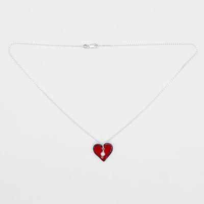 Enamel copper heart pendant on pearl chain necklace
