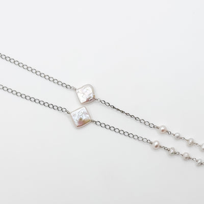 Enamel copper heart pendant on pearl chain necklace