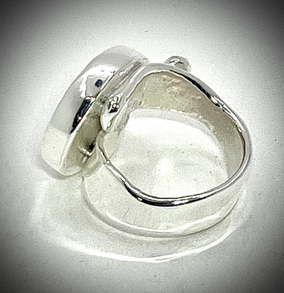 White Coin Pearl Ring with London Blue Topaz