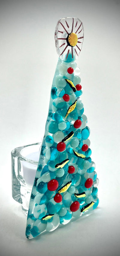 6" Fused Glass Christmas Tree Candle Holders