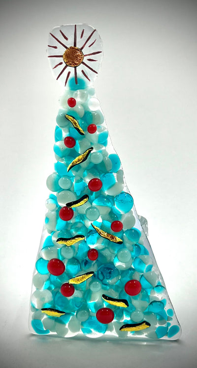 6" Fused Glass Christmas Tree Candle Holders