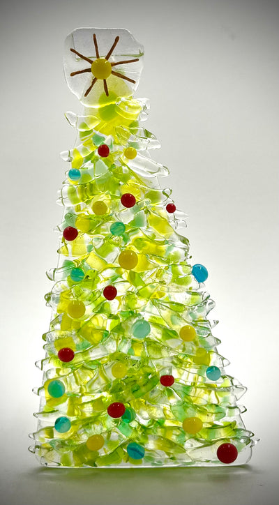 6" Fused Glass Christmas Tree Candle Holders