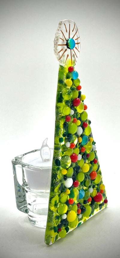 6" Fused Glass Christmas Tree Candle Holders