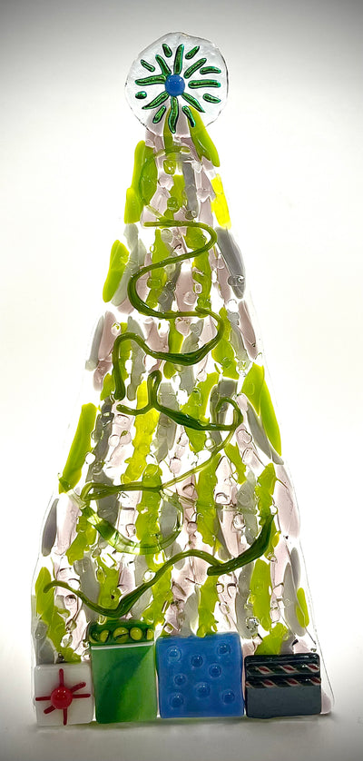 10" Fused Glass Christmas Tree Candle Holders