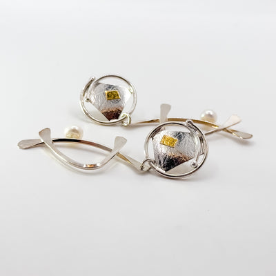 Asian Graphic earrings with white pearl