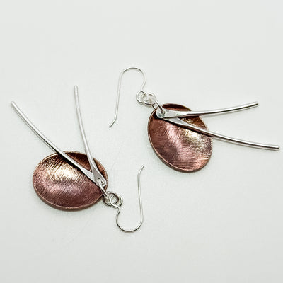 Copper ovals with silver long dangles