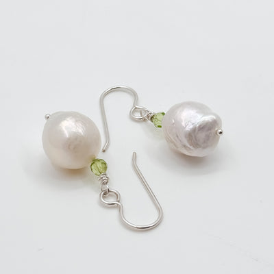 White Pearl and Peridot earrings