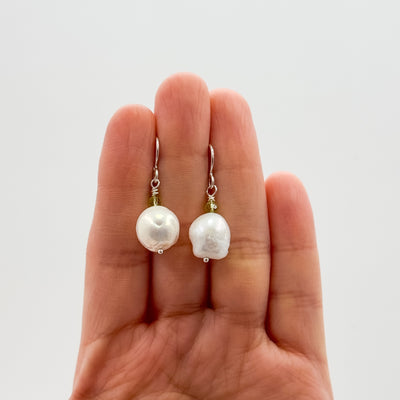 White Pearl and Peridot earrings