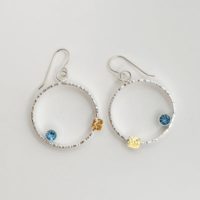 Mars earrings with 5mm faceted Swiss Blue Topaz