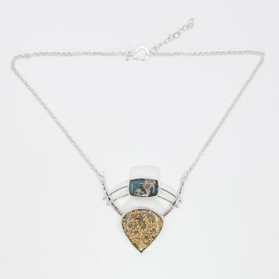 Jovie Choker with Fossilized Coral & blue moss Agate necklace