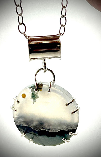Double Prong Moss Agate Necklace