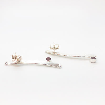 back side view of Sterling Short Arch Earrings with Garnet by Judie Raiford