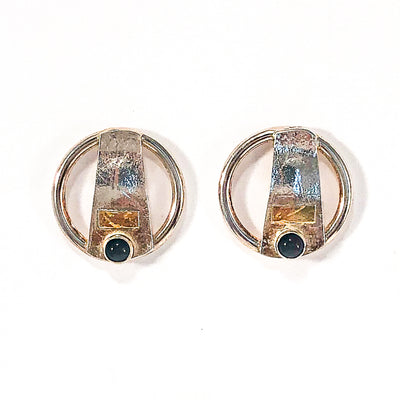 Round Lawa Earrings with Onyx by Judie Raiford