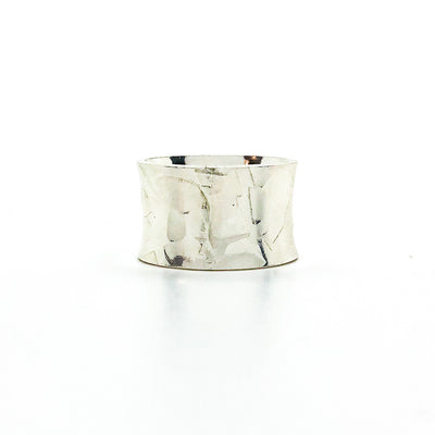 back side view of Sterling Anticlastic X Hammered Ring with 14k Ball by Judie Raiford