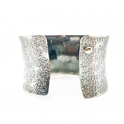 back side view of 1.5" Oxidized Sterling Wide Anticlastic Cuff by Judie Raiford