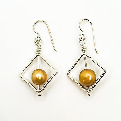 Sterling Not Naught Square Pearl Earrings
