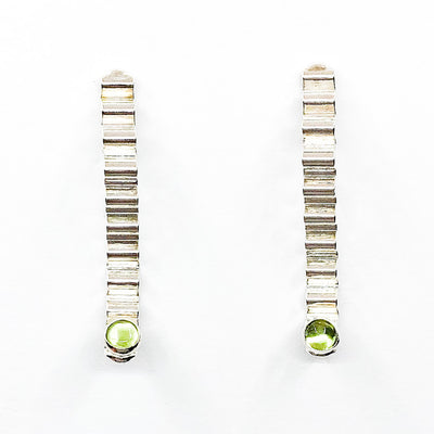 Short Sterling Corrugated Wave Stick Ears with Peridot and post back by Judie Raiford