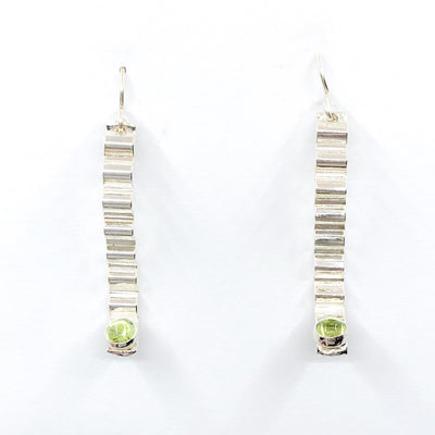 Short Sterling Corrugated Wave Stick Ears with Peridot and french hook by Judie Raiford