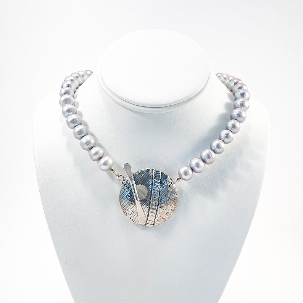 Sterling Layered Cupcake Necklace with Gray Baroque Pearls