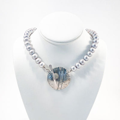 Sterling Layered Cupcake Necklace with Gray Baroque Pearls