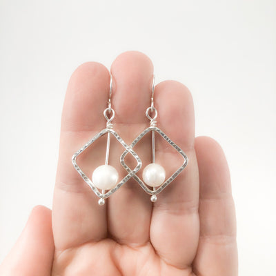 Sterling Not Naught Square Pearl Earrings