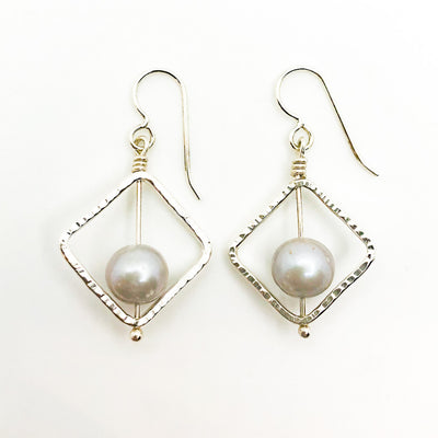 Sterling Not Naught Square Pearl Earrings