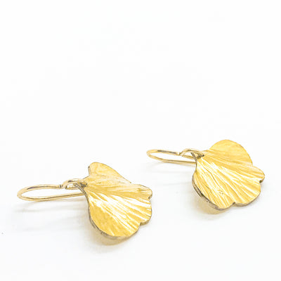 side angle view of 14k Gold Filled Mini Ginkgo Earrings by Judie Raiford