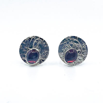 Sterling Circle Cuff Links with Garnet