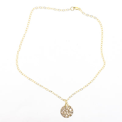 14k Gold Filled Ball Pein Mini Flat Circle Disc Necklace by Judie Raiford