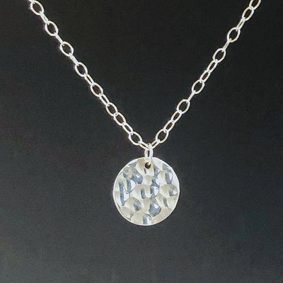 Sterling Ball Pein Textured Mini Flat Circle Disc Necklace
