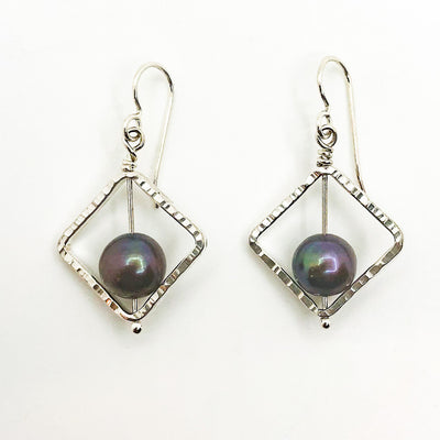 Sterling Not Naught Square Pearl Earrings
