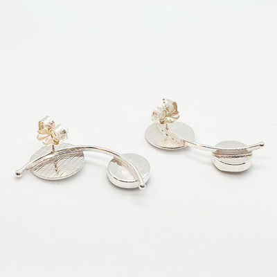 back side view of Sterling Silver Comet Earrings with White Coin Pearl by Judie Raiford