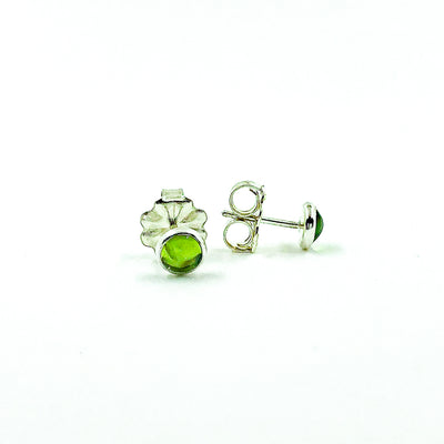 alternate side angle view of 6mm Peridot Cabochon Stud Earrings by Judie Raiford