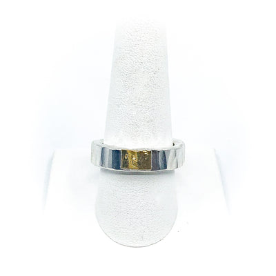size 9.75 Men's Sterling and 24k Chunky Monkey Band by Judie Raiford on white ring display stand